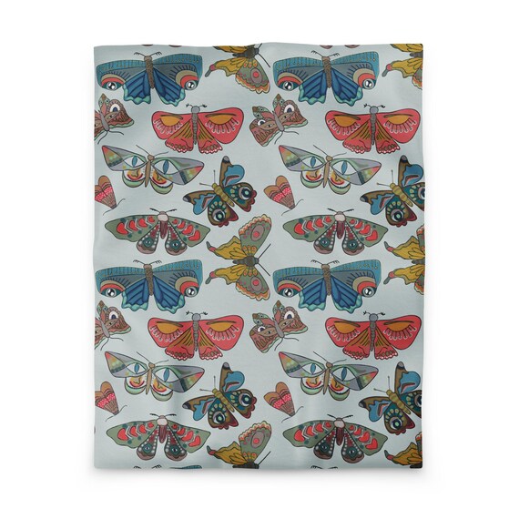 Butterfly Duvet Cover, Colorful Nature Bedding, Whimsical Boho Comforter Cover, Cottagecore Bedroom