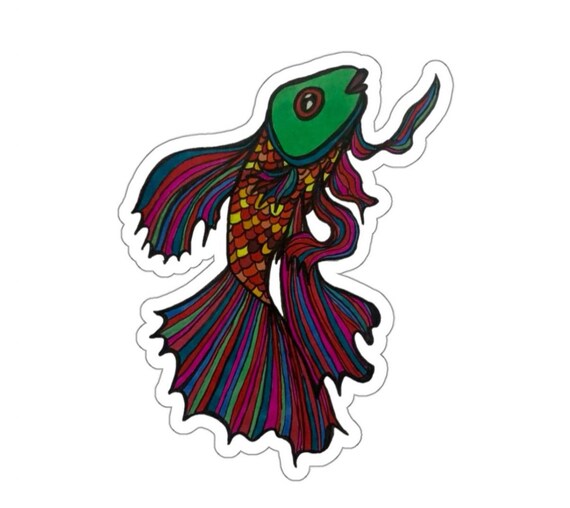 Hand-Drawn Fish Sticker: Colorful Vinyl Decal