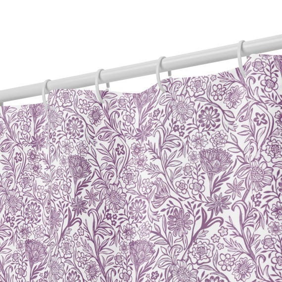 Romantic Floral Shower Curtain – Lavender and Beige Botanical Bathroom Accent
