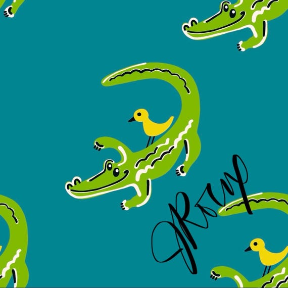 Alligator Duvet cover / Green on Teal Alligator Illustration