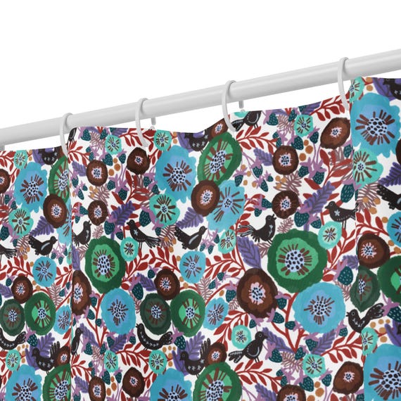 Bird Shower Curtain, Colorful Songbird Bathroom Decor, Whimsical Nature Bath, Cottagecore Home Style