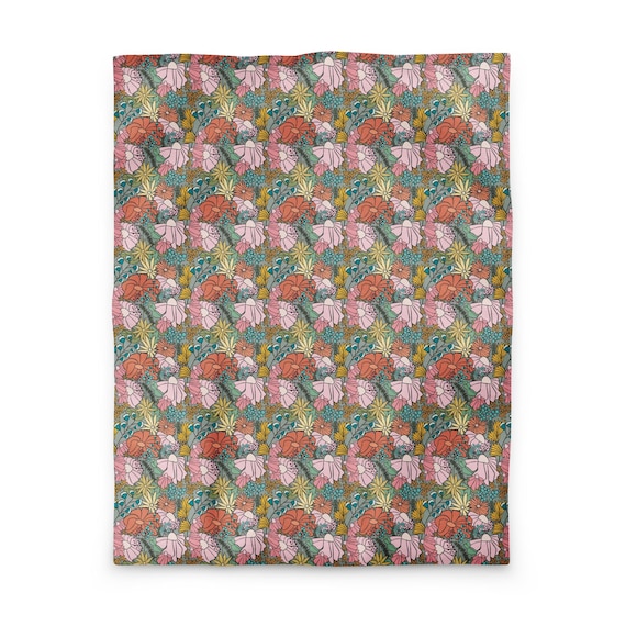 Floral Duvet Cover, Pastel Botanical Bedding, Soft Boho Comforter Cover, Cottagecore Bedroom Decor