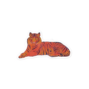Tiger Sticker / Orange and Purple Tiger Decal / Hand drawn Jrouxart Art