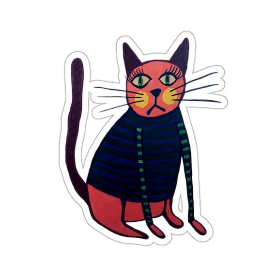 Sweater Cat Sticker: Quirky Vinyl Decal by Jrouxart