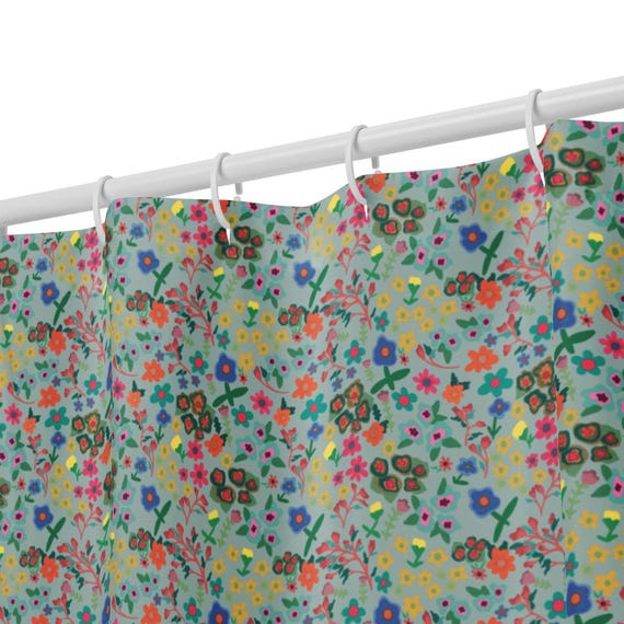 Playful Floral Shower Curtain – Aqua, Bright Colors, Fun Flower Design for Happy Bathrooms