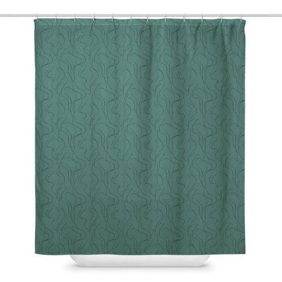 Green Abstract Shower Curtain | Minimalist Wavy Line Pattern, Sage Boho Bath Decor