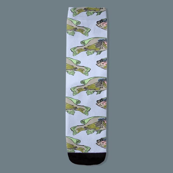 Pretty Fish Crew Socks, Fancy Fish Socks, Fun Animal Printed Footwear, Novelty Stockings, Quirky Sea Creature Sock, Fish Lover Gift