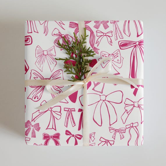Pink Christmas Bow Wrapping paper sheets