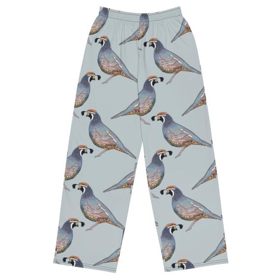 Quail Print Wide Leg Lounge Pants – Unisex Bird Pattern Trousers