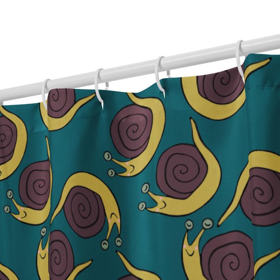 Snail Shower Curtain, Whimsical Cottagecore Bathroom Decor, Cute Woodland Animal Bath, Colorful Quirky Home