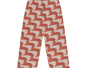 Pantalones de pijama con estampado de tigre / Pantalones de descanso con estampado de tigre dibujado a mano / Pijama unisex de pierna ancha / Pantalones de dormir con estampado animal / Regalo de la naturaleza