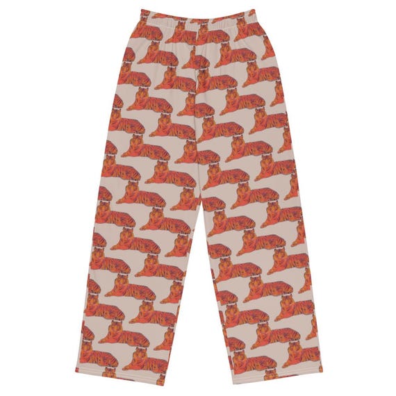 Tiger Print Pajama Pants: Unisex Wide Leg Leisure Trousers