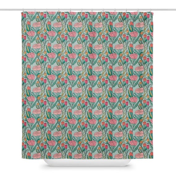 Tulip Shower Curtain, Spring Floral Bathroom Decor, Cottagecore Flower Bath, Soft Garden Home