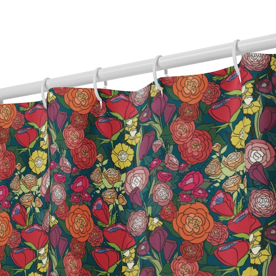 Bold Floral Shower curtain, Colorful Boho Bath Decor