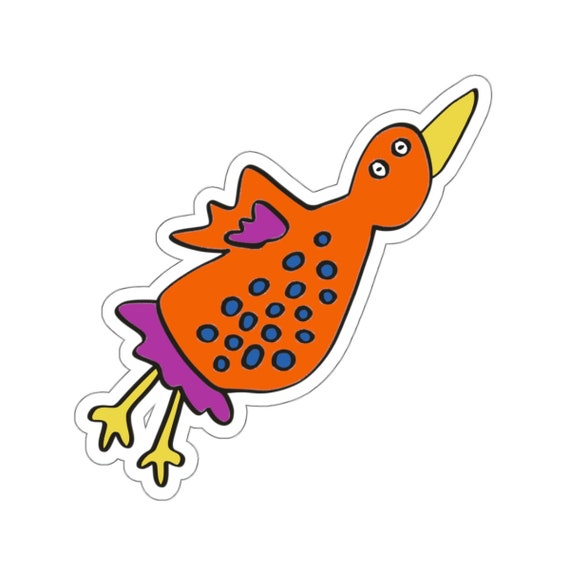 Flying Bird Sticker, Hand-Drawn Orange Bird, Vinyl Decal