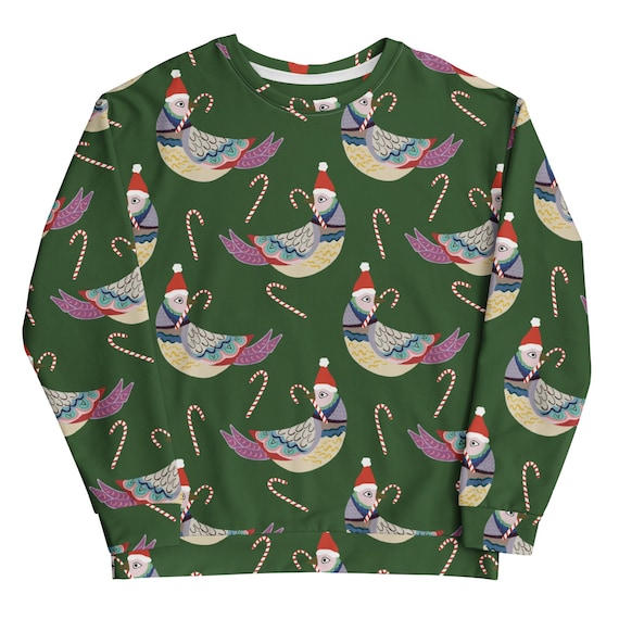 Whimsical Christmas Crewneck – Festive All Over Turtle Dove Print Sweatshirt
