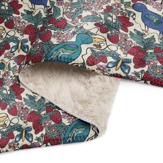 Sweet Floral Blanket / Birds and Strawberries Sherpa blanket