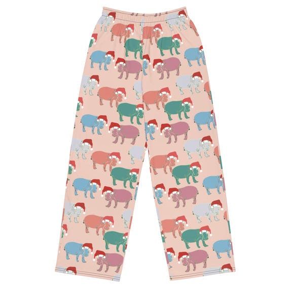 Christmas Hippo Wide Leg Pants: Hand-Drawn Festive Loungewear