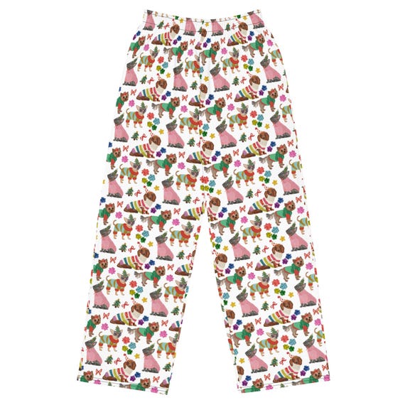 Christmas Dog Print Lounge Pants, Festive Holiday Sleepwear
