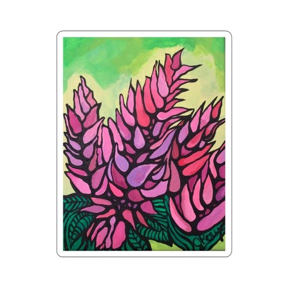 Pink Flower Sticker, Acrylic Painting, Vinyl Decal