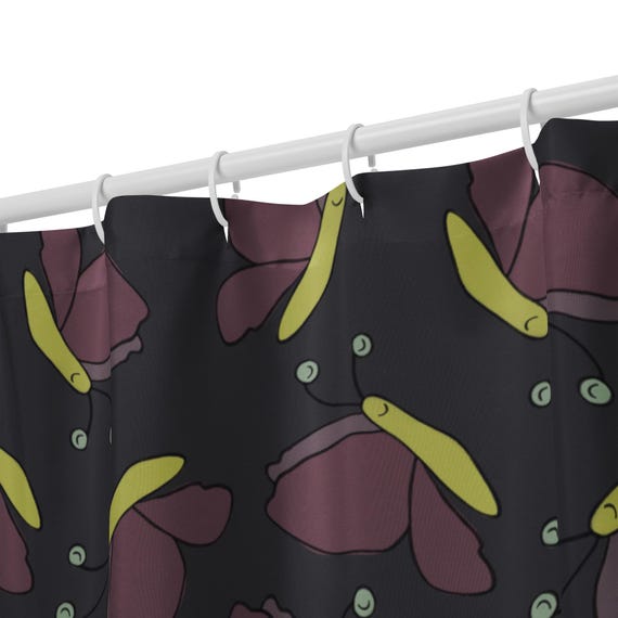 Butterfly Shower Curtain, Moody Dark Floral Bathroom Decor, Whimsical Cottagecore Goth Bath, Artistic Nature Home