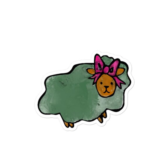 Cozy green sheep wearing a pretty bow sticker / Sheep Decal
