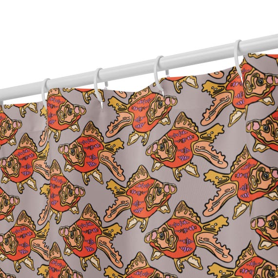 Goldfish Mauve Shower curtain / Hand drawn fancy goldfish
