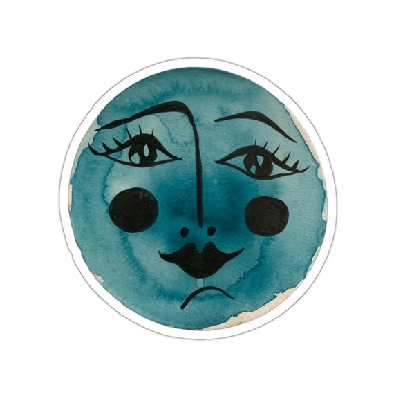 Moon Sticker / Shiny Teal Moon Happy Face