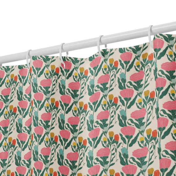 Tulip Shower Curtain, Spring Floral Bathroom Decor, Cottagecore Bath, Soft Pink Flower Garden Home