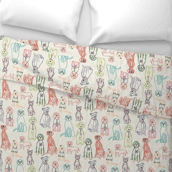 Duvet Cover in Colorful Dog Doodles, 100% cotton shateen