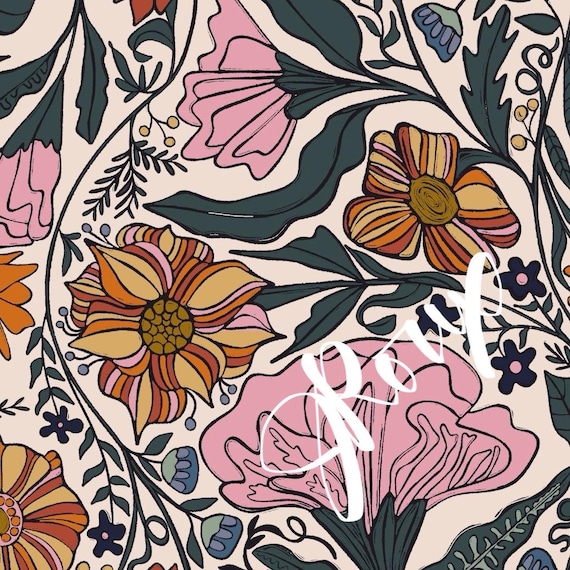 Floral Duvet Cover / Pink and Gold Flowers / Block Print Design