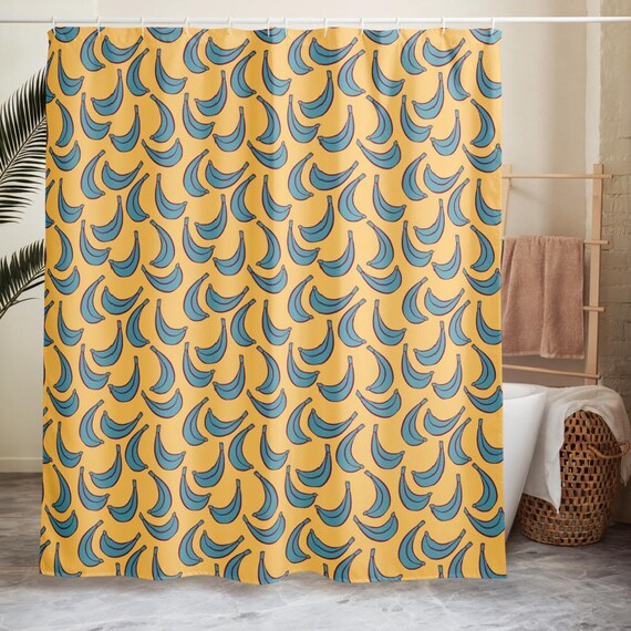 Banana Shower Curtain, Funny Fruit Bathroom Decor, Bold Yellow Kitchen Bath, Playful Pop Art Home