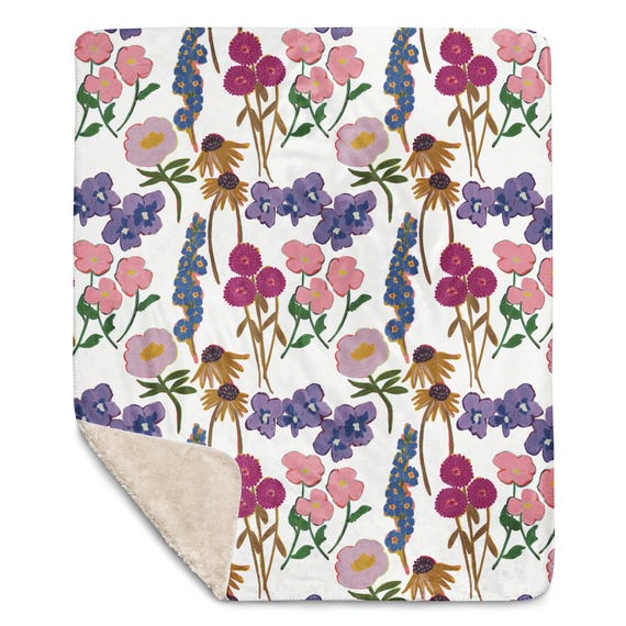 Garden Flowers Sherpa Blanket: Hand-Drawn Floral Design by Jrouxart