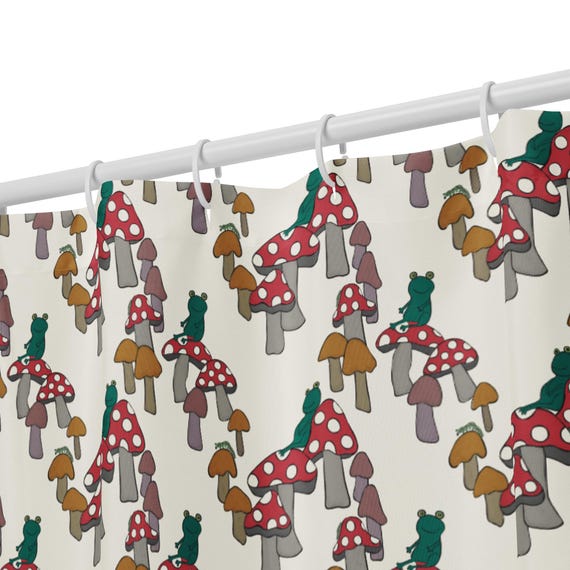 Frogs on Toadstool Mushrooms Shower Curtain