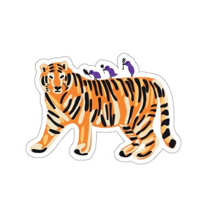 Sticker tijger // Coole tijger met paarse vogels