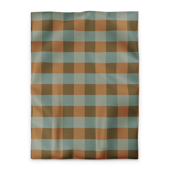 Plaid Duvet Cover, Modern Check Bedding, Neutral Comforter Cover, Minimal Bedroom Decor