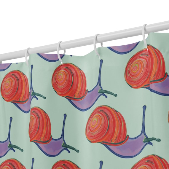 Hand-Drawn Snail Shower Curtain, Whimsical Bathroom Decor