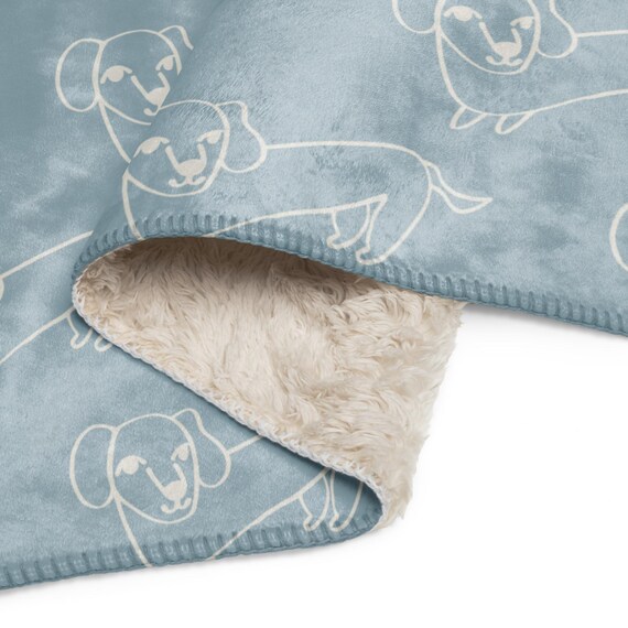 Blue Dachshund Sherpa Blanket, Hand-Drawn Art