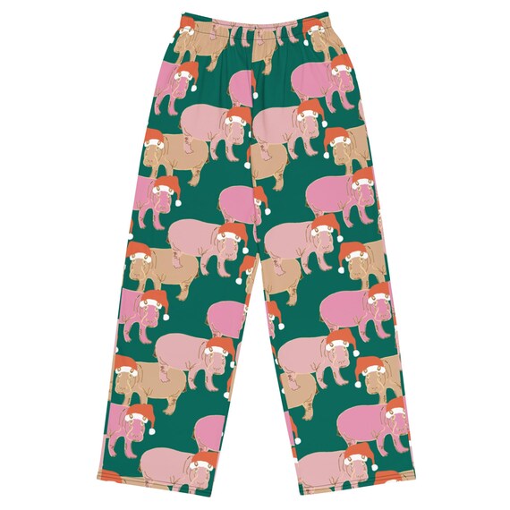 Christmas Hippo Pajama Pants / Unisex Casual Holiday Pants