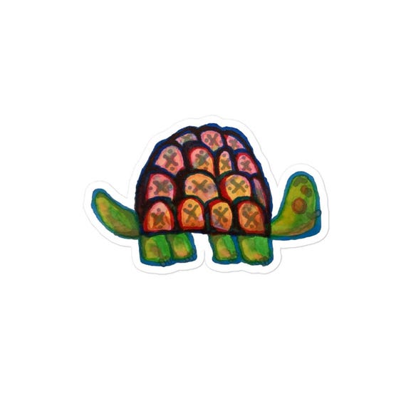 Hand-Drawn Turtle Sticker, Durable Vinyl Decal