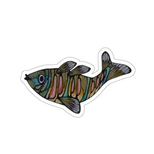 A cute funny fish sticker to add whimsy to any surface!