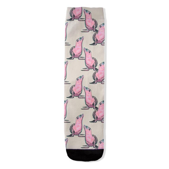 Pink Sea Lion Animal Print Socks By Jrouxart