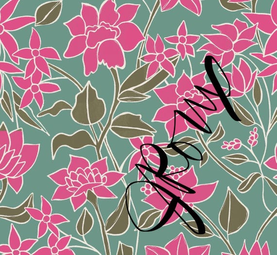 Pink And Green Floral Duvet Cover / Block Print Flower Bedding / Cottagecore Bedroom Decor