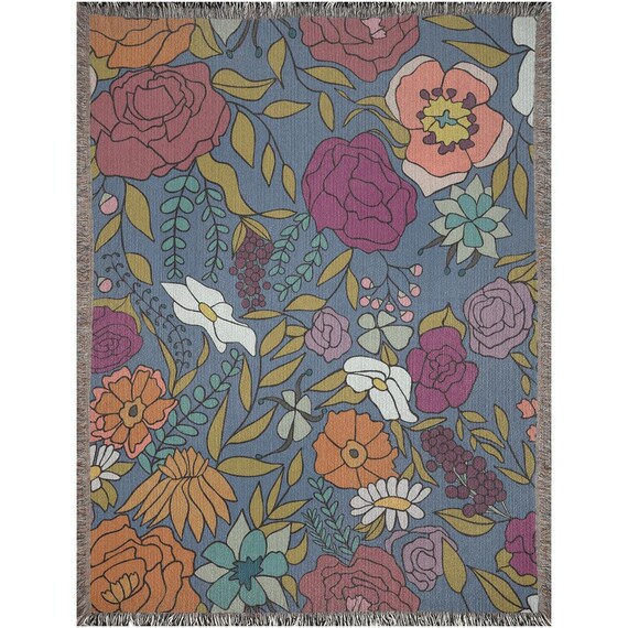Floral Woven Cotton Blanket: Unique Home Decor