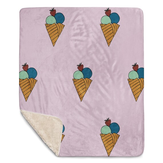 Ice Cream Cone Blanket: Sherpa Fleece, Hand-Drawn Art
