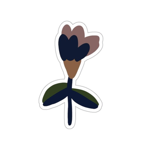 Mauve and Navy Tulip Flower Sticker - Jrouxart Vinyl Decal