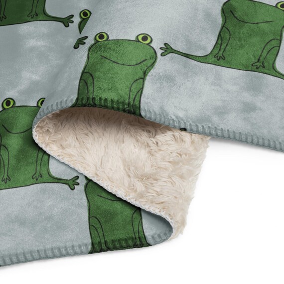 Frog Blanket / Friendly Green Frogs Sitting / Grey Sherpa blanket