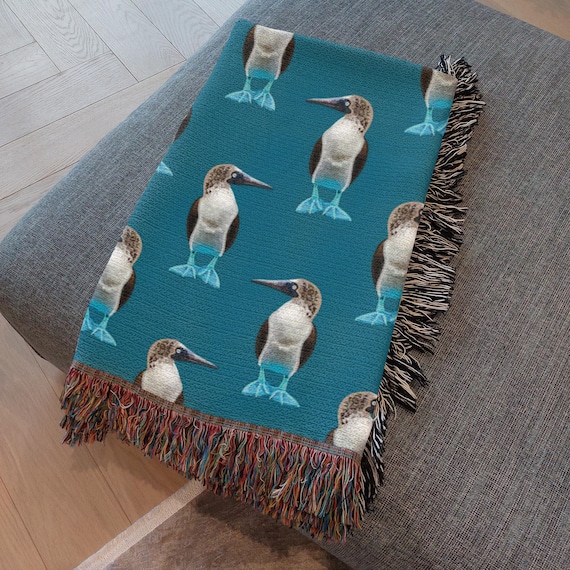 Blue Footed Booby Woven Blanket By Jrouxart