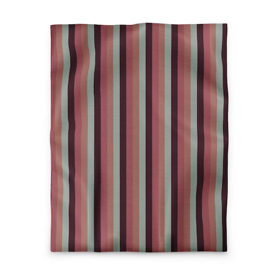 Striped Microfiber Duvet Cover: Rust, Steel, Cranberry Bedding