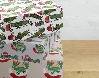 Cheeky Christmas Wrapping paper sheets (3 designs) Pickles, Fish and Frogs